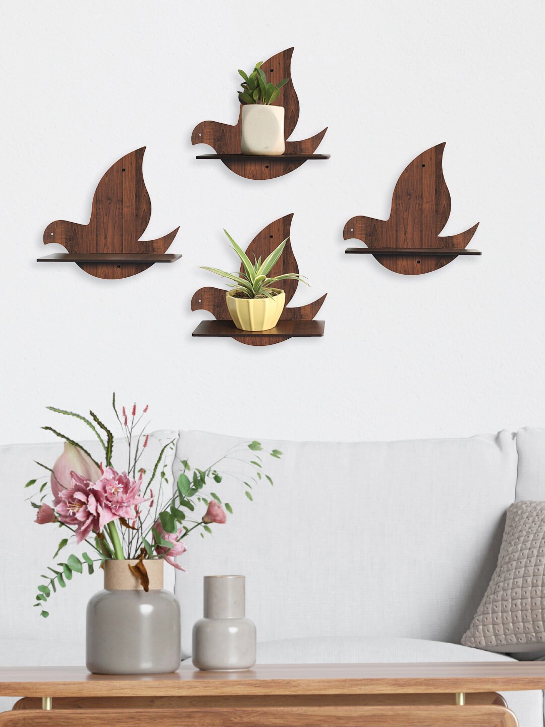RANDOM Brown Set of 4 MDF Basic Wall Shelves Price in India