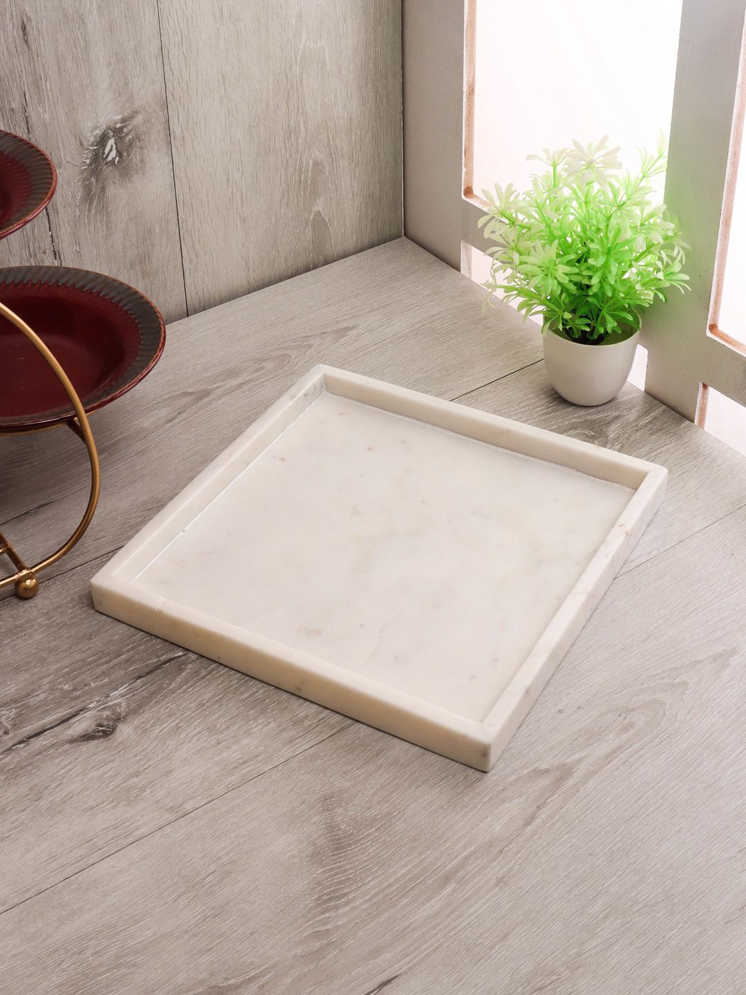 NikkisPride White Solid Marble Square Serving Tray Price in India