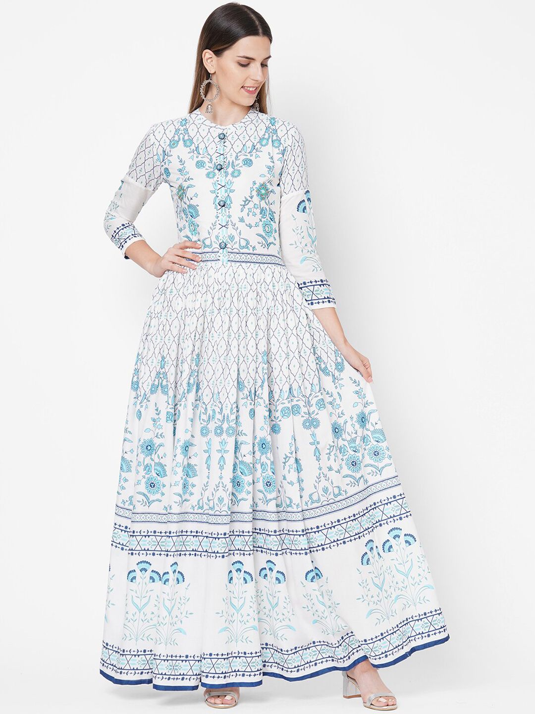 FASHOR White Ethnic Motifs Maxi Dress