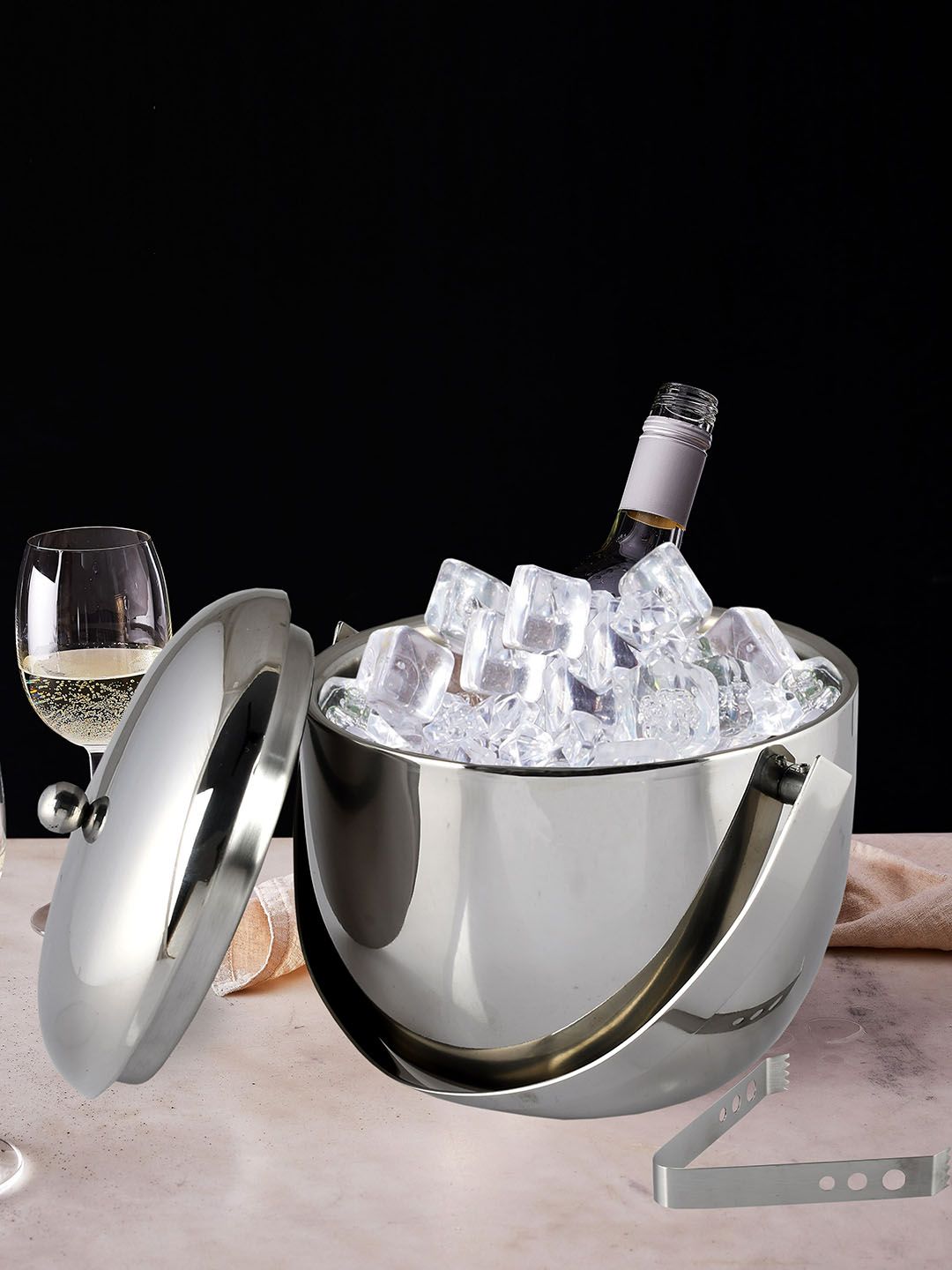 Clasiko Silver-Toned Solid Stainless Steel Ice Bucket Price in India
