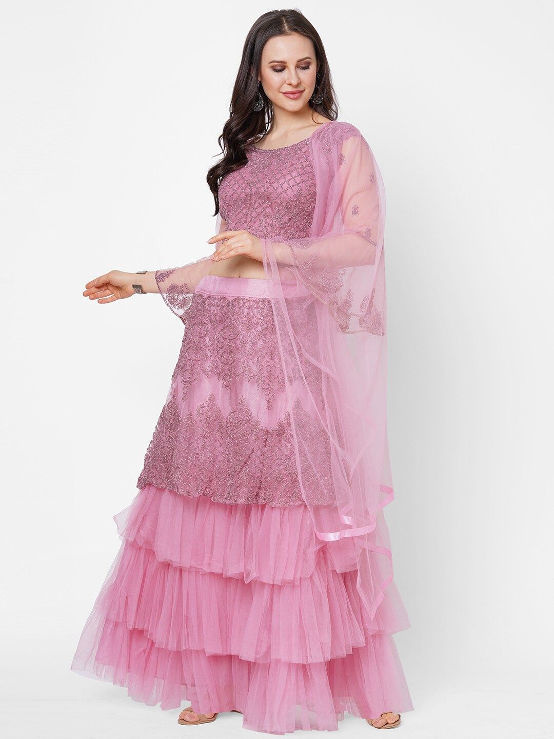 RedRound Pink Embroidered Ready to Wear Lehenga & Unstitched Blouse With Dupatta Price in India