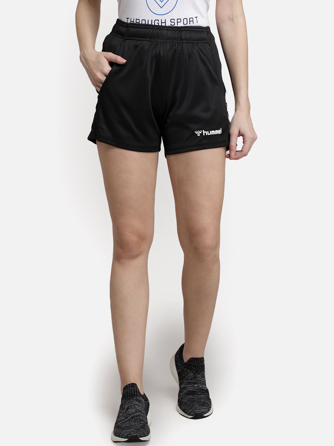 hummel Women Black Mid-Rise Sports Shorts Price in India