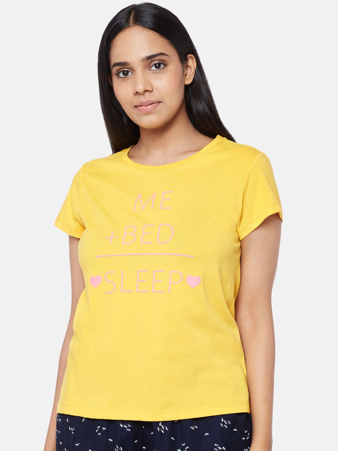 Dreamz by Pantaloons Yellow Typography Printed Pure Cotton Regular Lounge tshirt Price in India