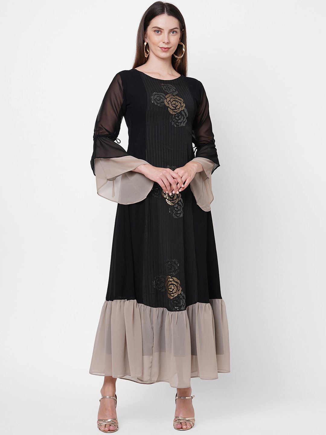 FASHOR Black Georgette Sweater Dress