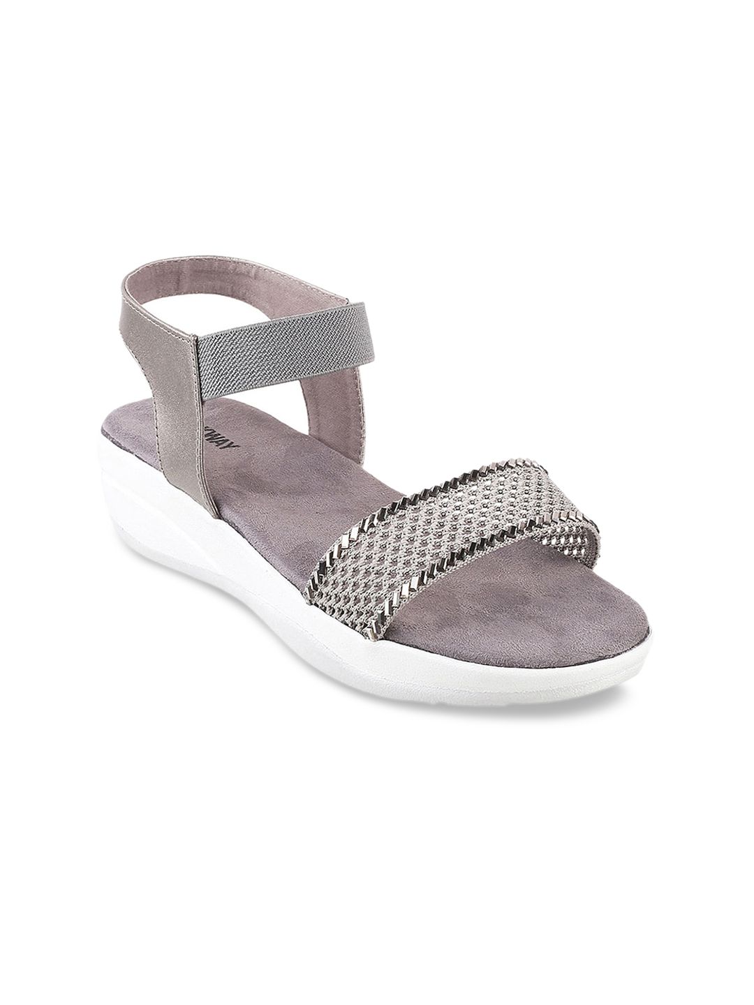 WALKWAY by Metro Grey Textured Wedge Sandals Price in India