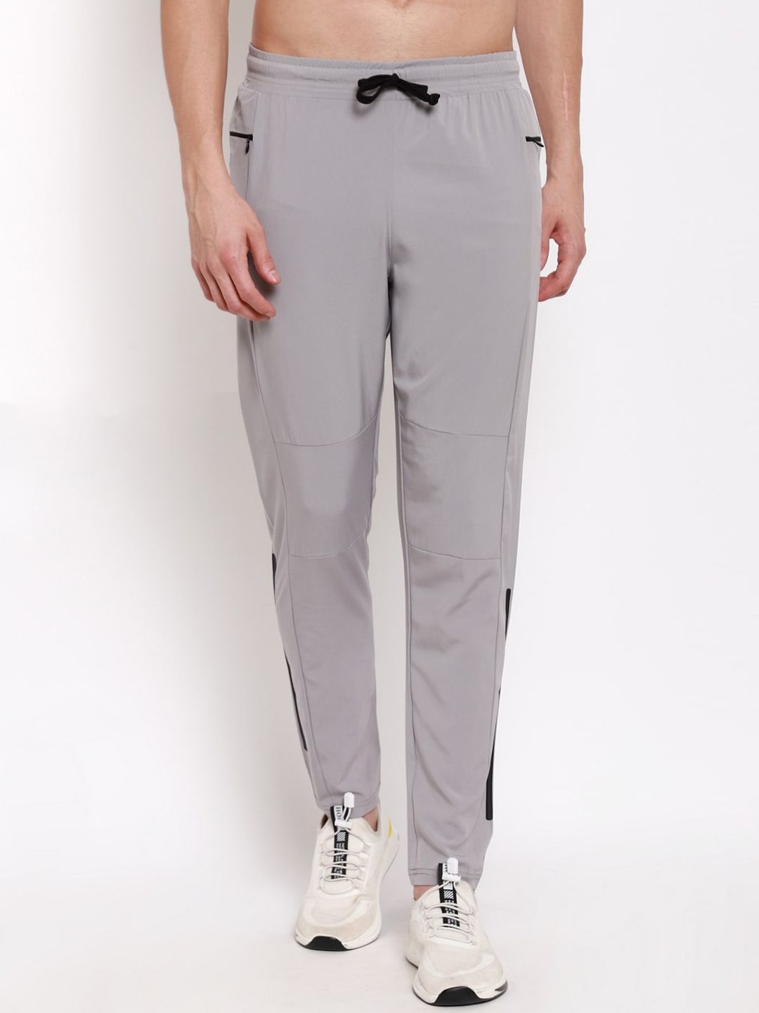 American-Elm Men Grey Solid Slim-Fit Lightweight Stretchable Track Pants