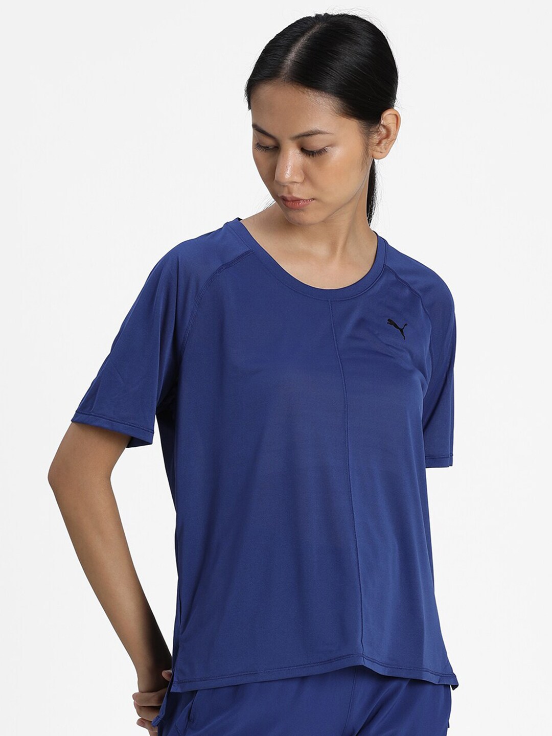 Puma Women Blue Brand Logo Loose Yoga T-shirt Price in India