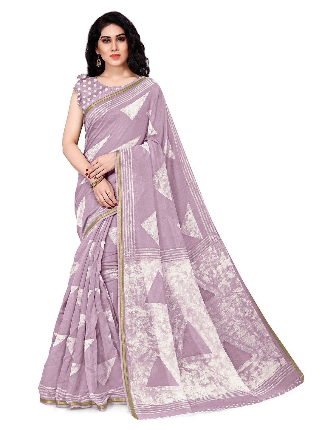 KALINI Women Light Purple Geometric Printed Saree