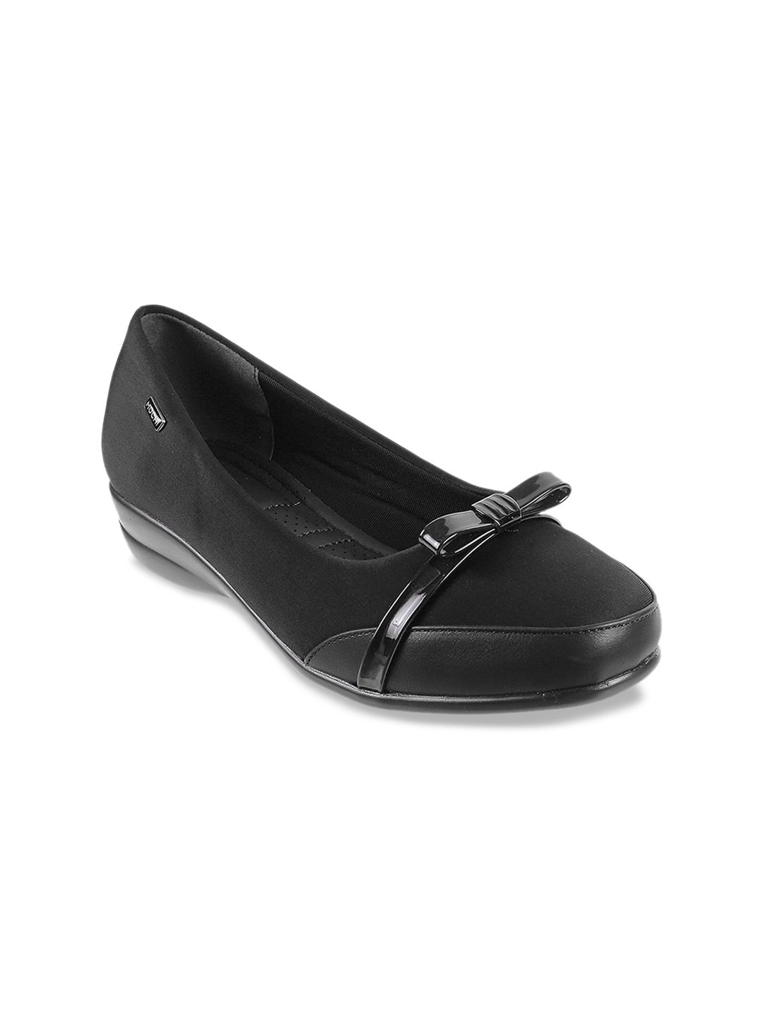Mochi Women Black Embellished Wedge Pumps with Bows Price in India