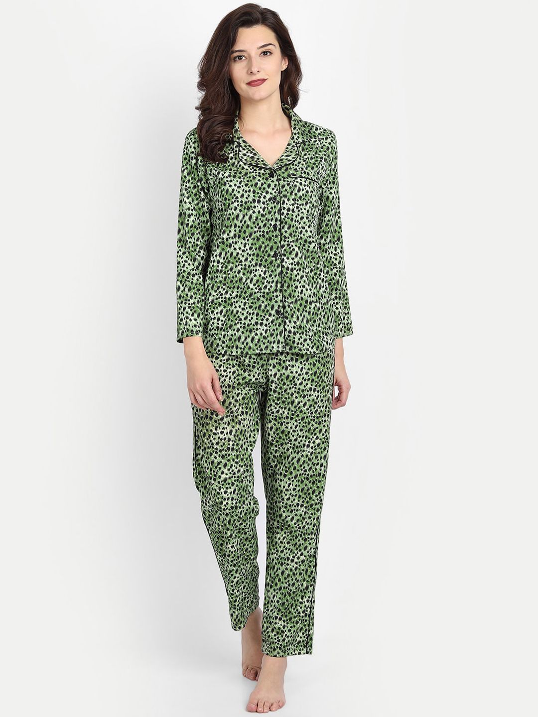IX IMPRESSION Women Green & Black Printed Night suit Price in India