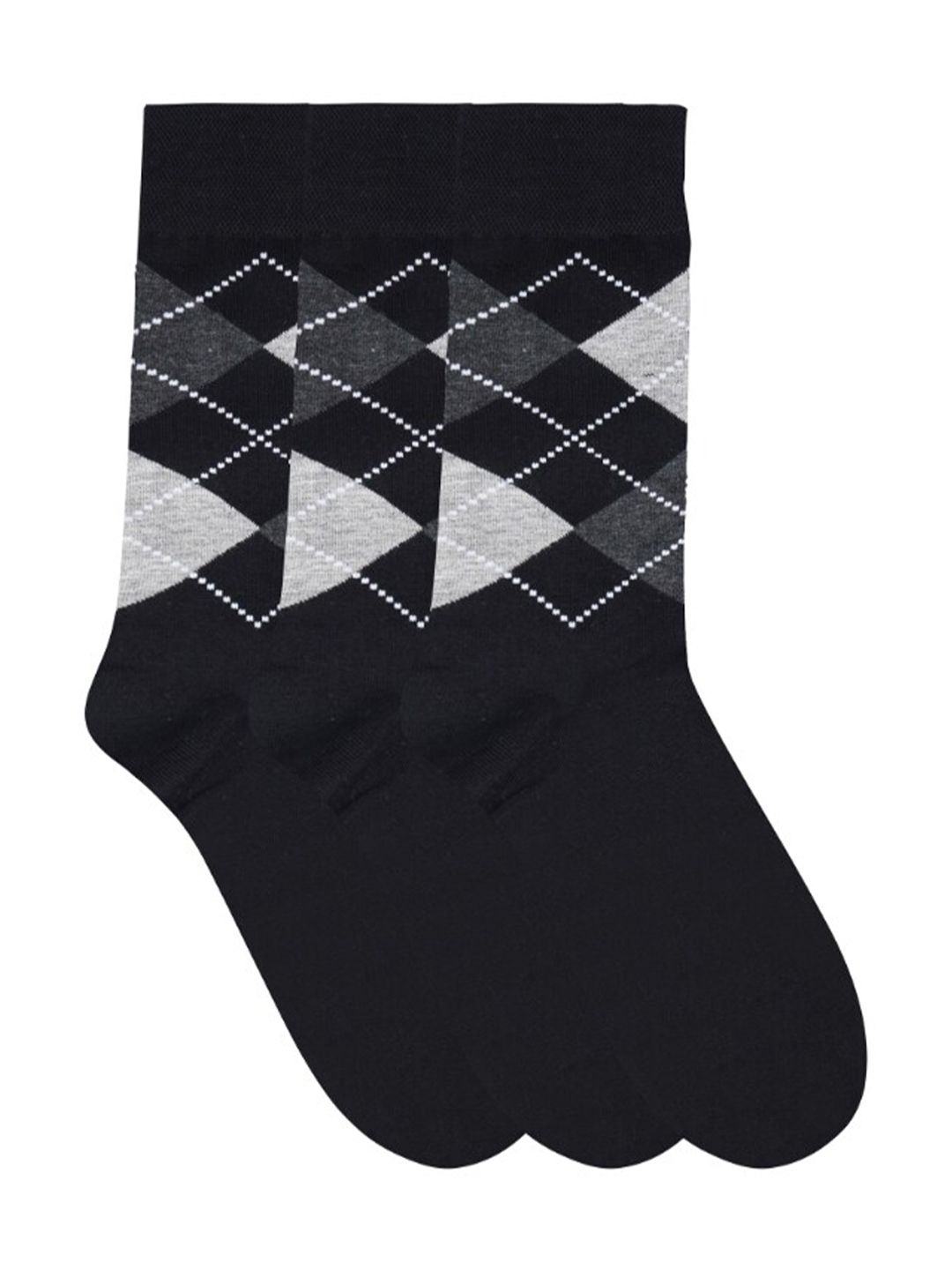 N2S NEXT2SKIN Men Pack Of 3 Black & Grey Patterned Calf-Length Cotton Socks