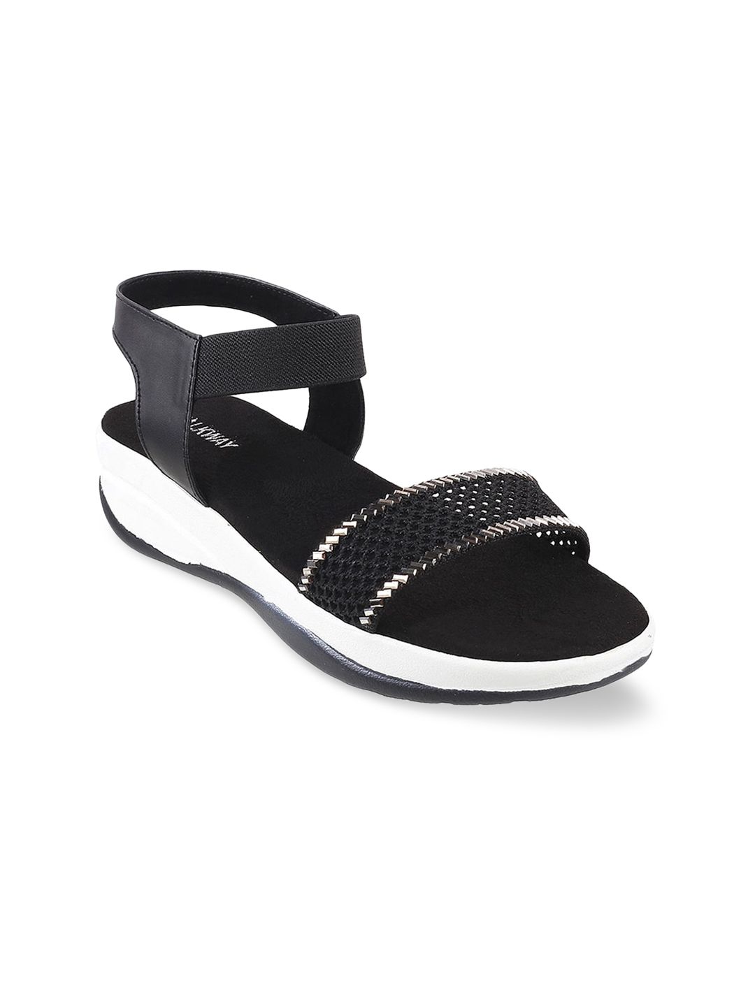 WALKWAY by Metro Black Wedge Sandals Price in India