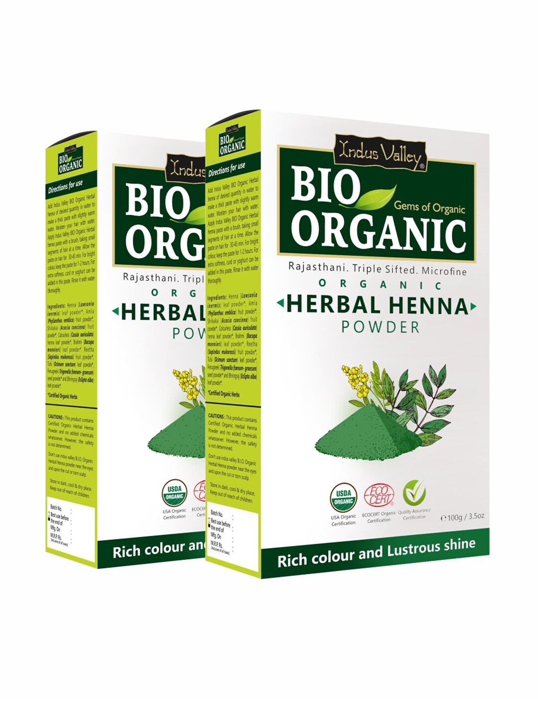 Indus Valley Set of 2 Bio Organic Herbal Henna Powder- 100 g each Price in India