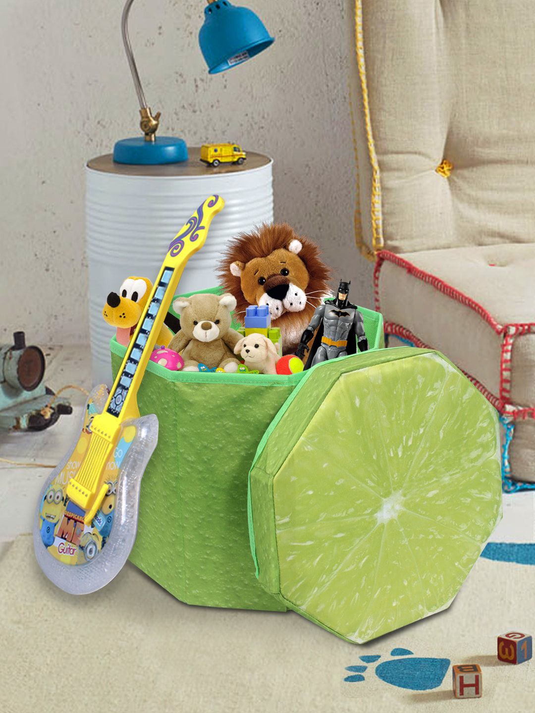 prettykrafts Green Solid Stool Cum Storage Organiser Price in India