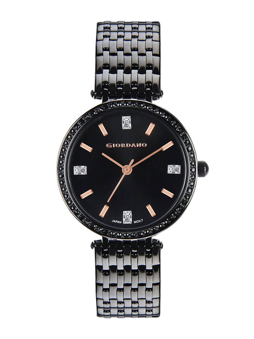 GIORDANO Women Black Embellished Dial & Black Bracelet Style Straps Analogue Watch Price in India