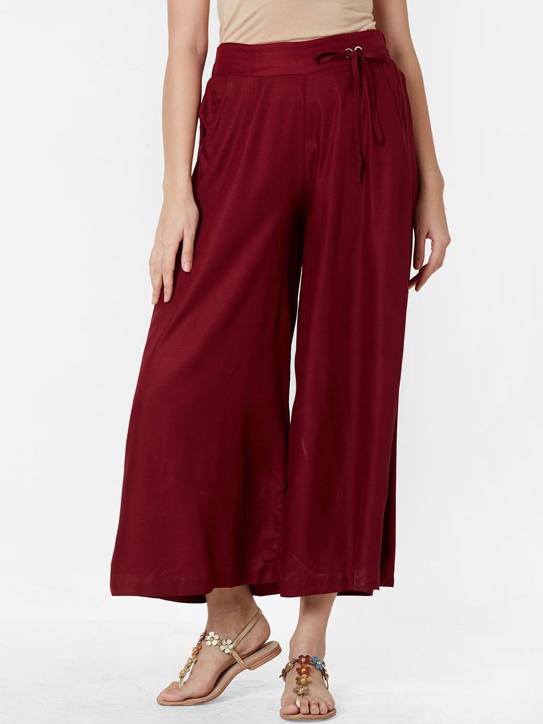 ZOLA Women Maroon Pleated Culottes Trousers