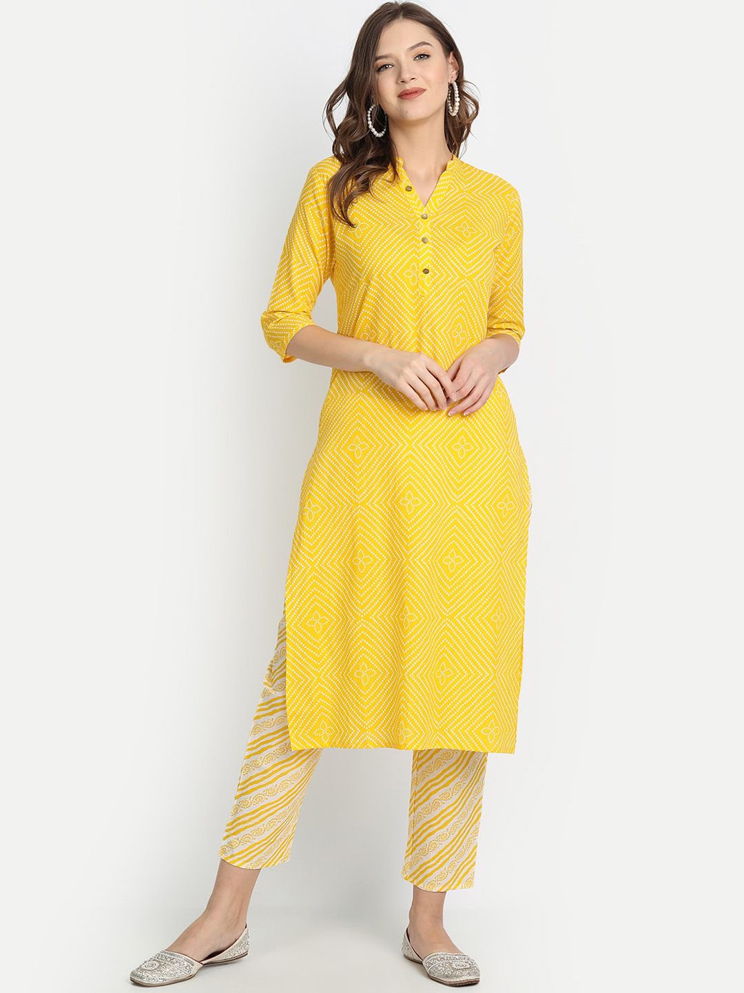 Anubhutee Women Yellow Ethnic Motifs Pure Cotton Kurti with Trousers