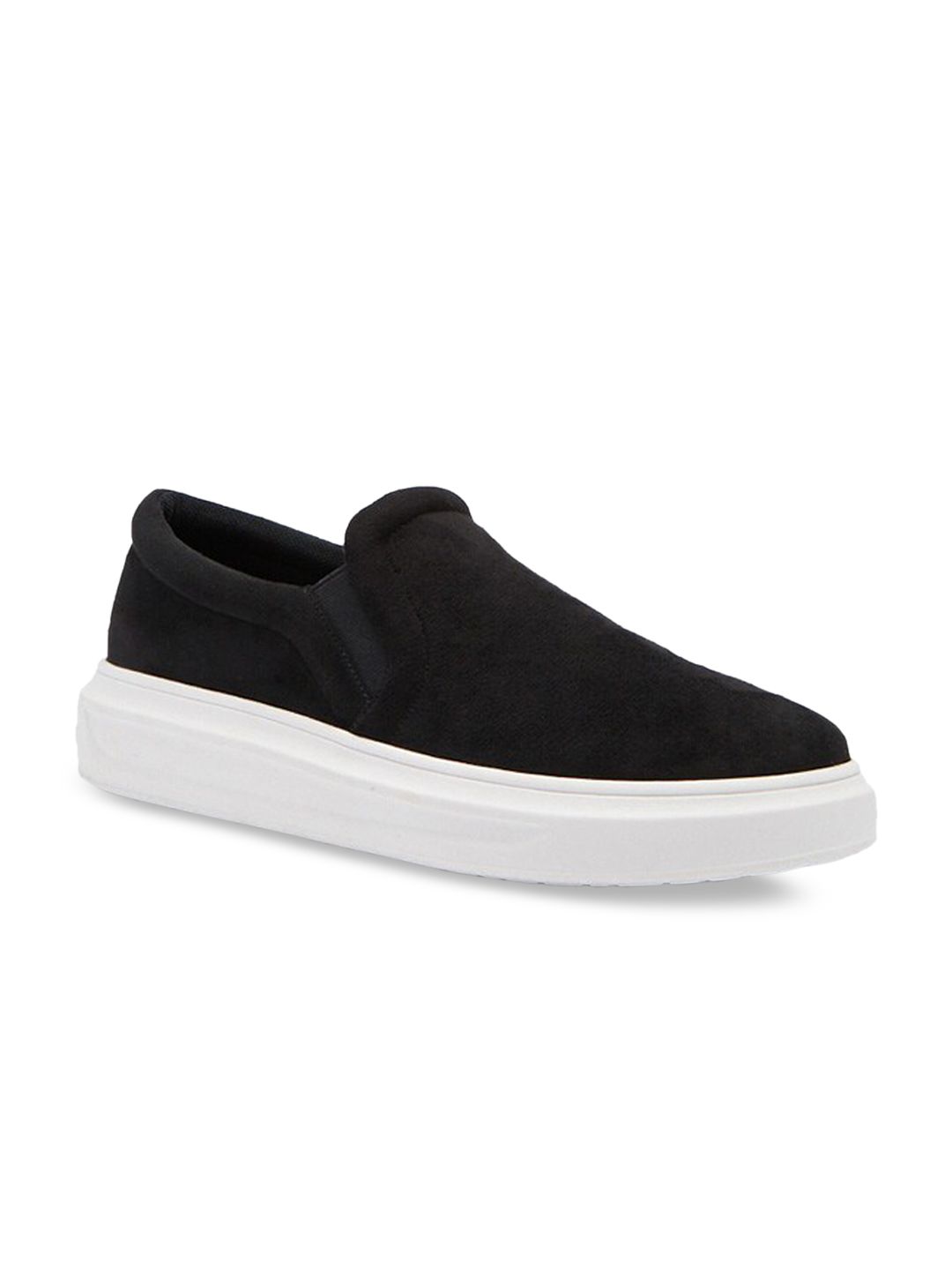 FOREVER 21 Women Black Colourblocked Suede Slip-On Sneakers Price in India