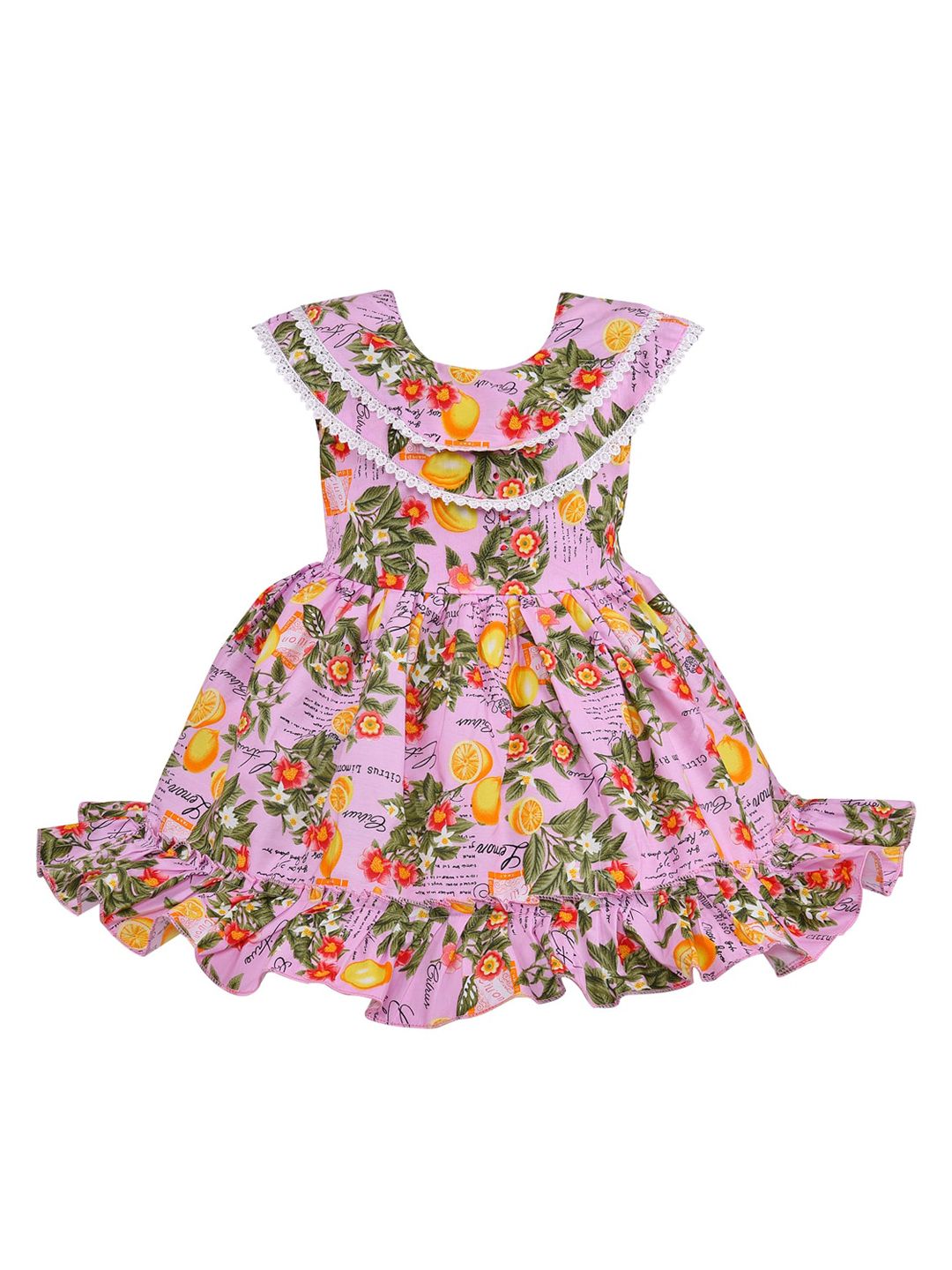 Wish Karo Girls Pink Tropical Printed Belted Dress