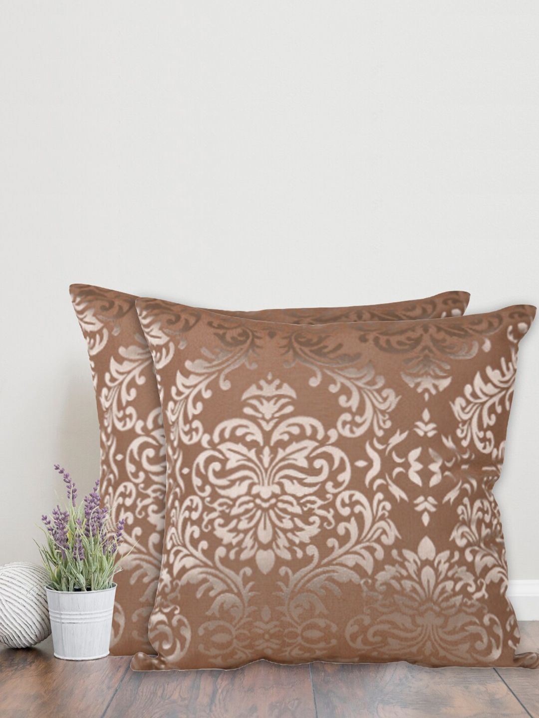 Home Brown Set of 2 Ethnic Motifs Cotton Square Cushion Covers Price in India