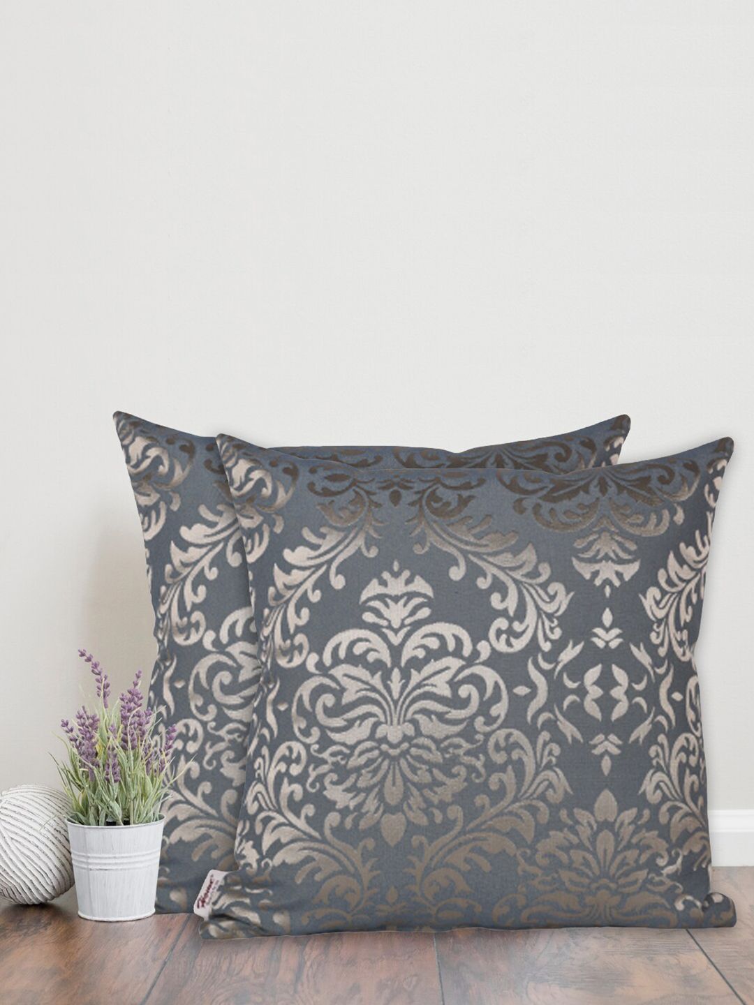 Home Blue Ethnic Motifs Cotton Breathable 2 Piece Square Cushion Covers - 15.7x15.7In