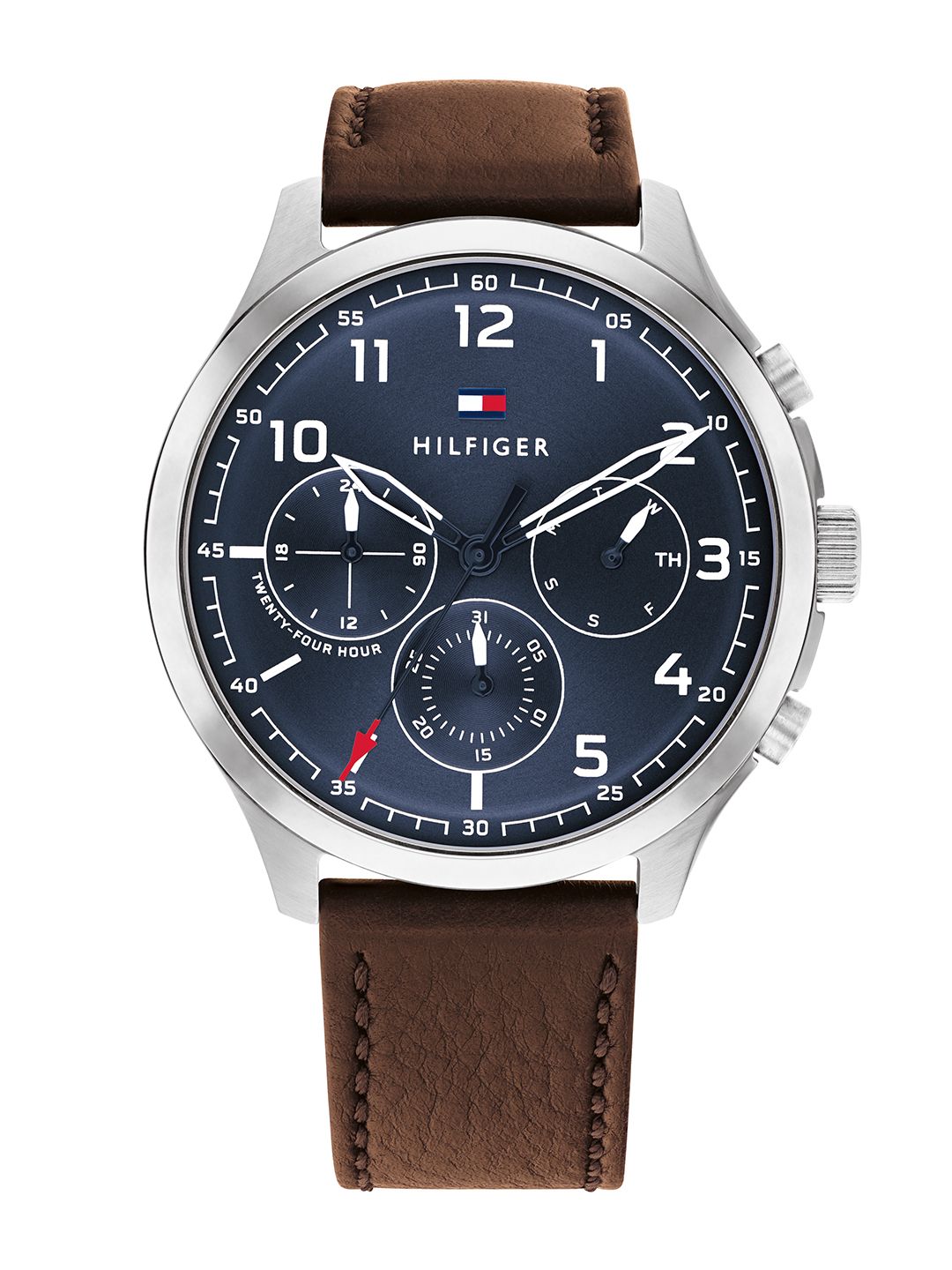 Tommy Hilfiger Men Navy Blue Dial & Brown Leather Straps Analogue Watch TH1791855