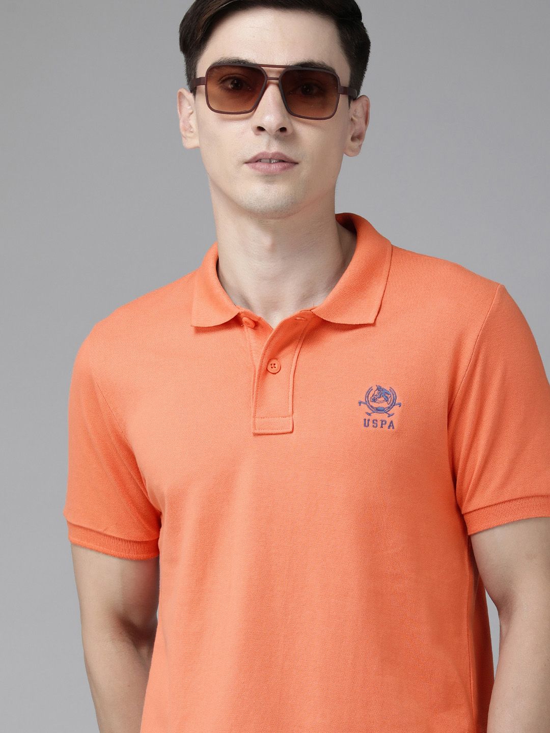 U S Polo Assn Men Peach-Coloured Polo Collar Pure Cotton T-shirt
