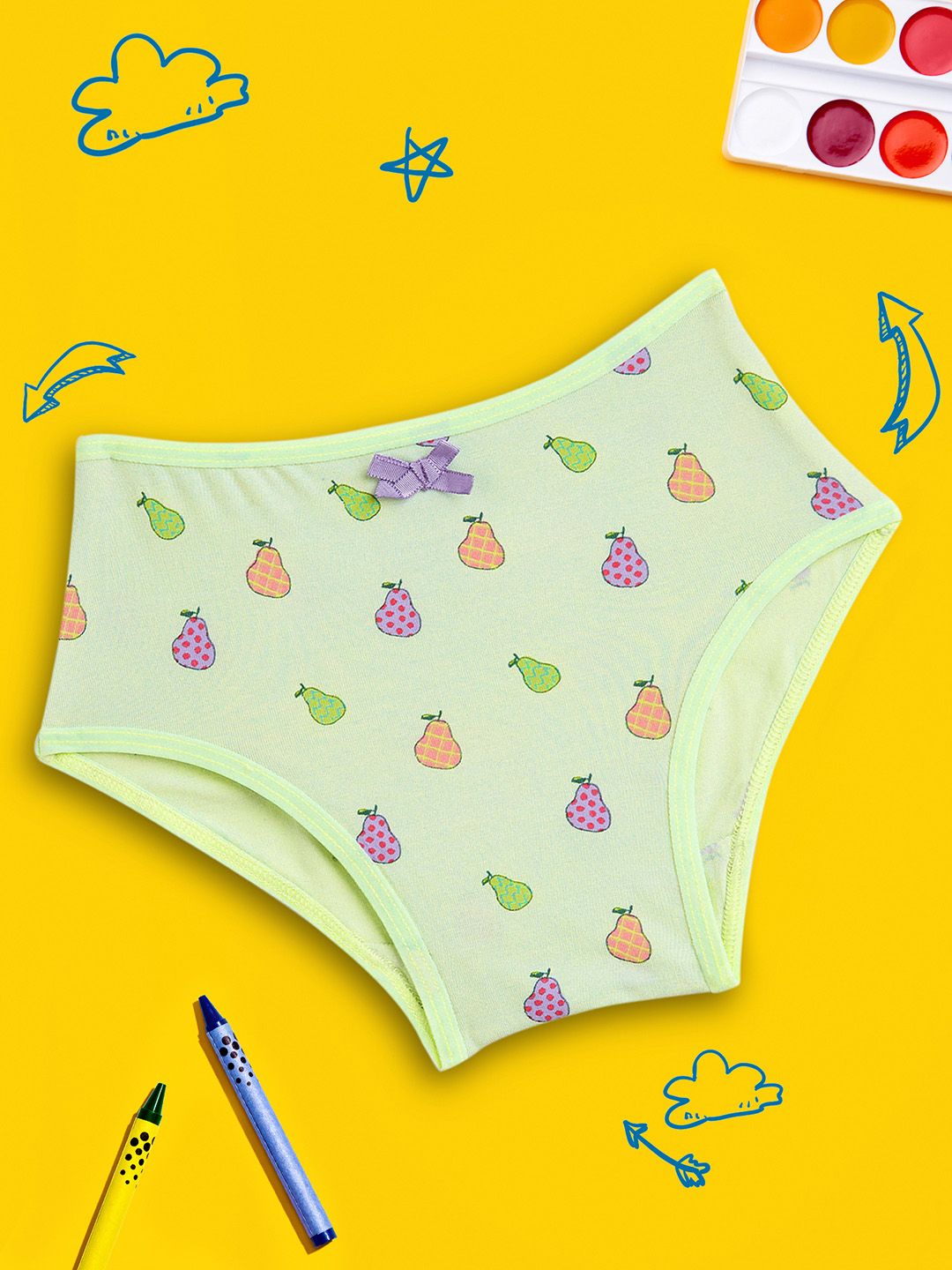 XY Life Girls Lime Green Conversational Printed Anti Microbial Hipsters LGHPS03