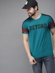 HERENOW Men Teal Blue  Black Printed Cotton Pure Cotton T-shirt