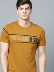Roadster Men Mustard Yellow Embroidered Detail Round Neck T-shirt