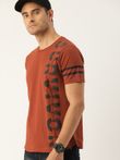 Moda Rapido Men Rust Orange Printed Round Neck Pure Cotton T-shirt