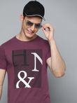 HERE&NOW Men Burgundy & White Typography Printed T-shirt