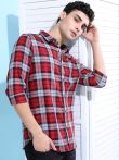HIGHLANDER Men Red Slim Fit Checked Casual Shirt