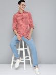 Mast & Harbour Men Red & White Slim Fit Tartan Checked Cotton Shirt