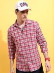 HIGHLANDER Red & White Slim Fit Tartan Checked Cotton Casual Shirt