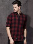 Roadster Time Travlr Men Maroon & Black Regular Fit Checked Casual Sustainable Shirt