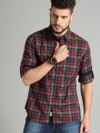 Roadster Men Maroon & Olive Green Regular Fit Checked Sustainable Casual Shirt