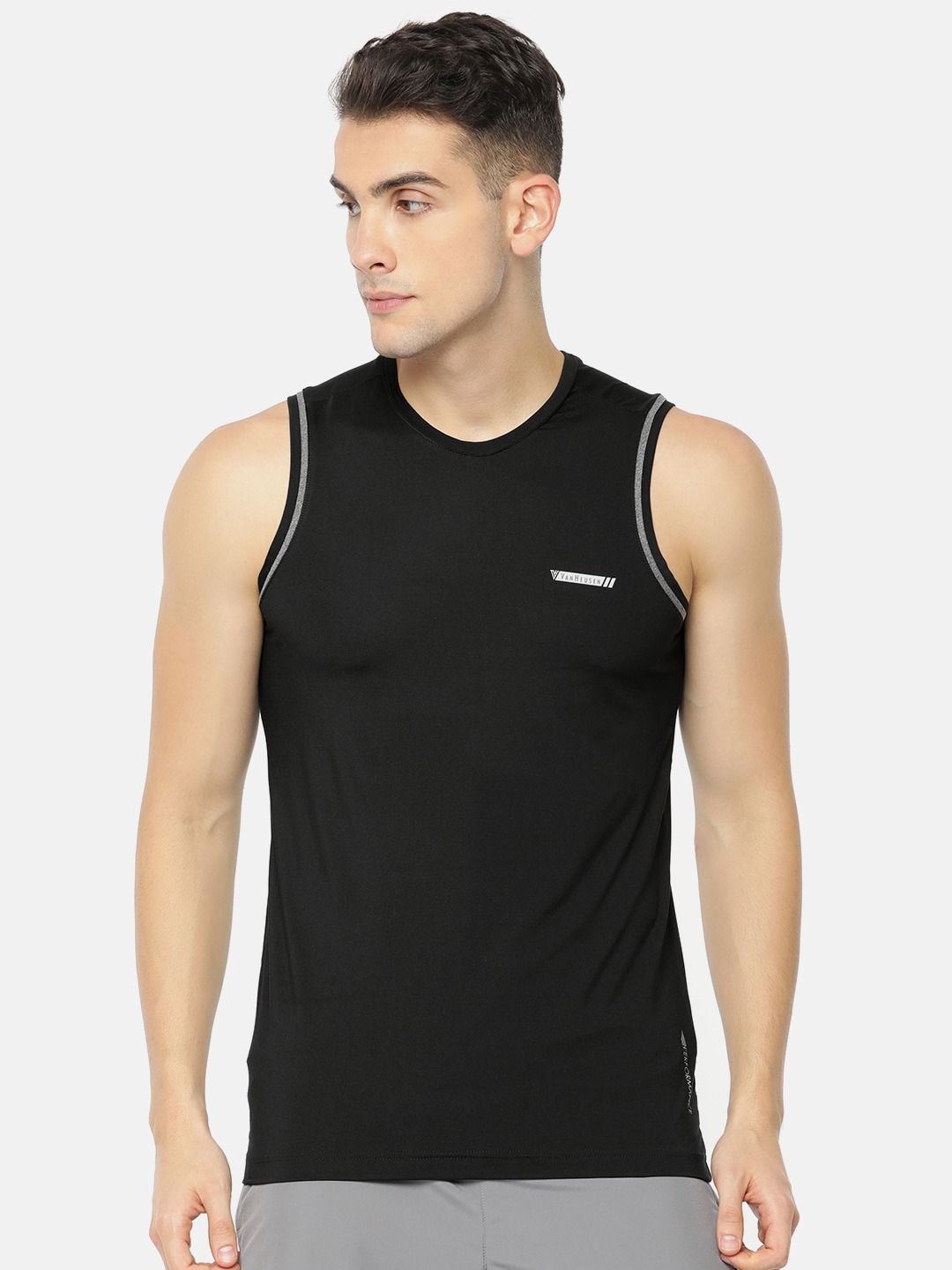 Clothing Innerwear Vests | Van Heusen Men Black Swift Dry Gym Vest 61081 - BW33284