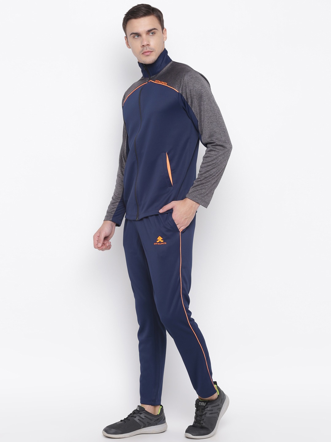 Clothing Tracksuits | OFF LIMITS Men Navy Blue & Charcoal Grey Colourblocked Tracksuit - PZ69005