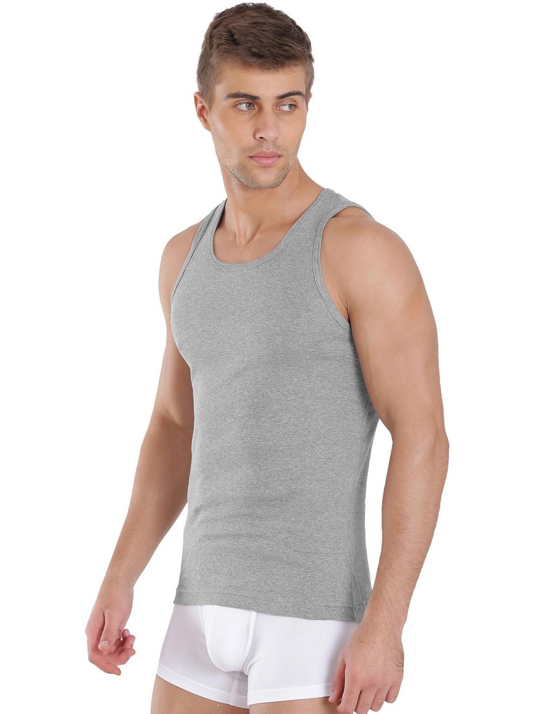 Clothing Innerwear Vests | Jockey Men Grey Melange Solid Innerwear Vest FP04-0105 - ID01324