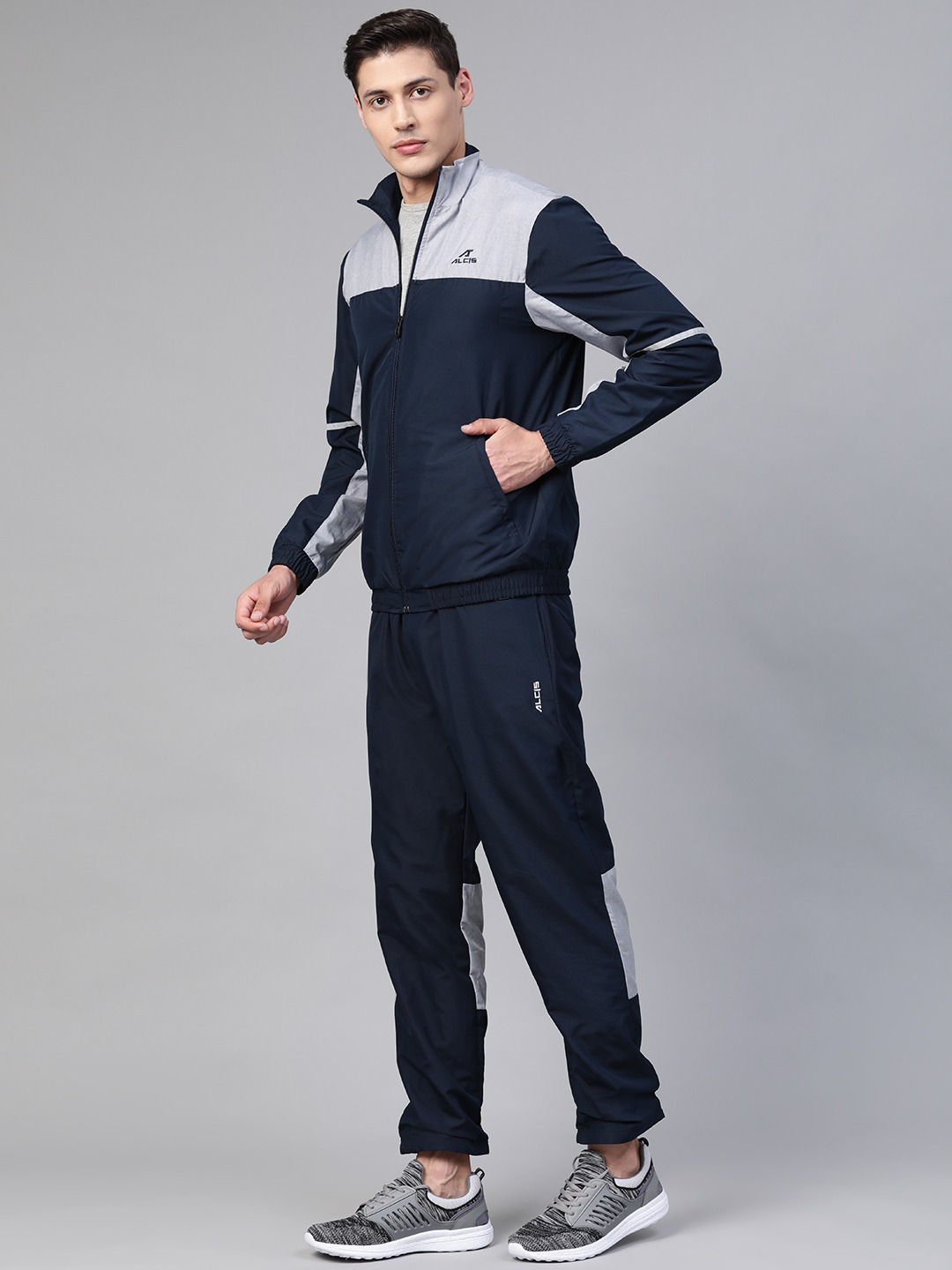 Clothing Tracksuits | Alcis Men Navy Blue & Grey Colourblocked Sports Tracksuit - ZO60705