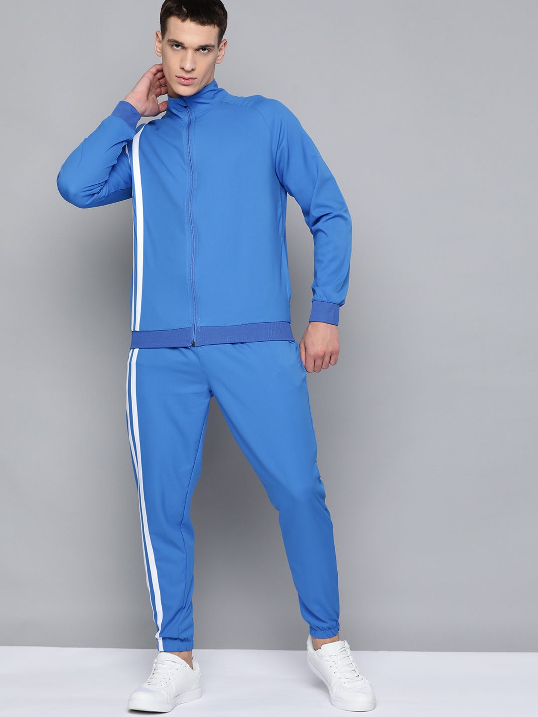 Clothing Tracksuits | HRX By Hrithik Roshan Men Strong Blue & Optic White Colourblock Regular Fit Rapid-Dry Lifestyle Tracksuits - QZ51190
