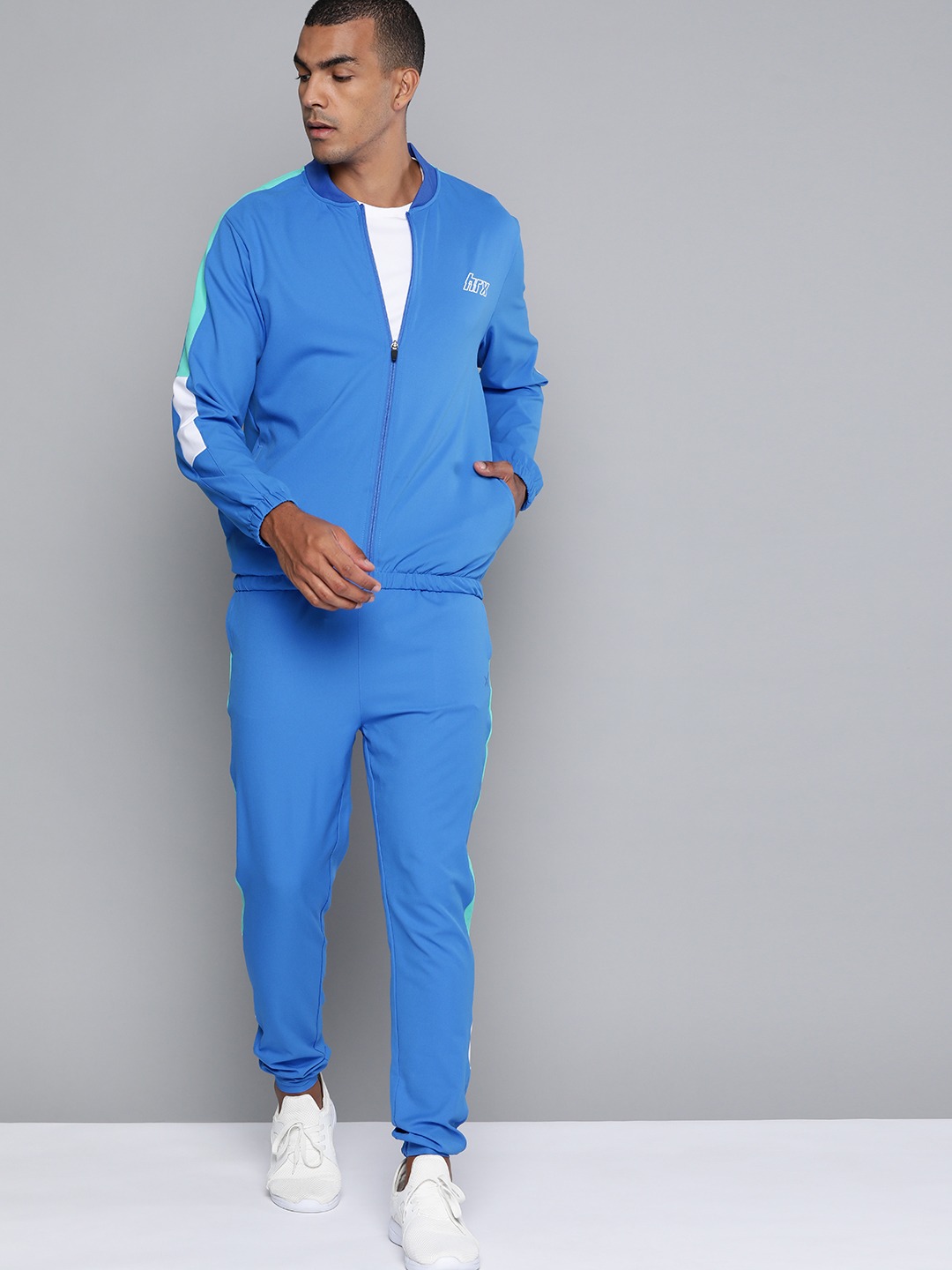 Clothing Tracksuits | HRX By Hrithik Roshan Men Strong Blue Colourblock Regular Fit Rapid-Dry Lifestyle Tracksuits - MM63460