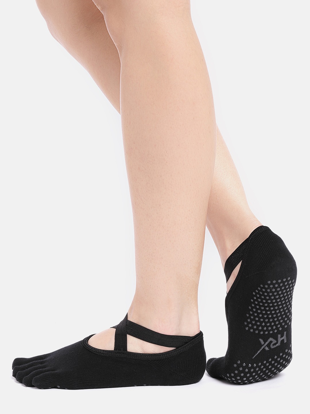 Accessories Socks | HRX by Hrithik Roshan Women Black Solid Ankle-Length Yoga Socks - YX54314