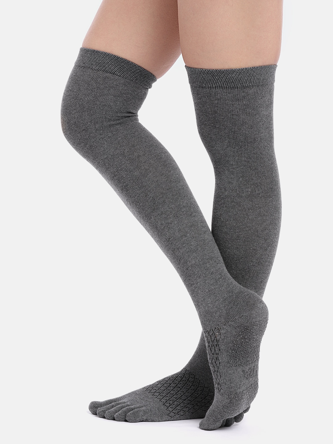 Accessories Socks | HRX by Hrithik Roshan Women Charcoal Grey Solid Knee-Length Yoga Socks - NJ85488
