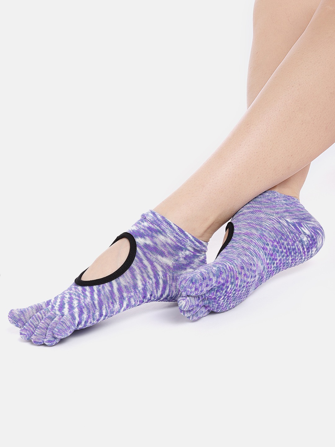 Accessories Socks | HRX by Hrithik Roshan Women Purple & Grey Grindle Effect Ankle Length Five Toe Yoga Socks - LX18139