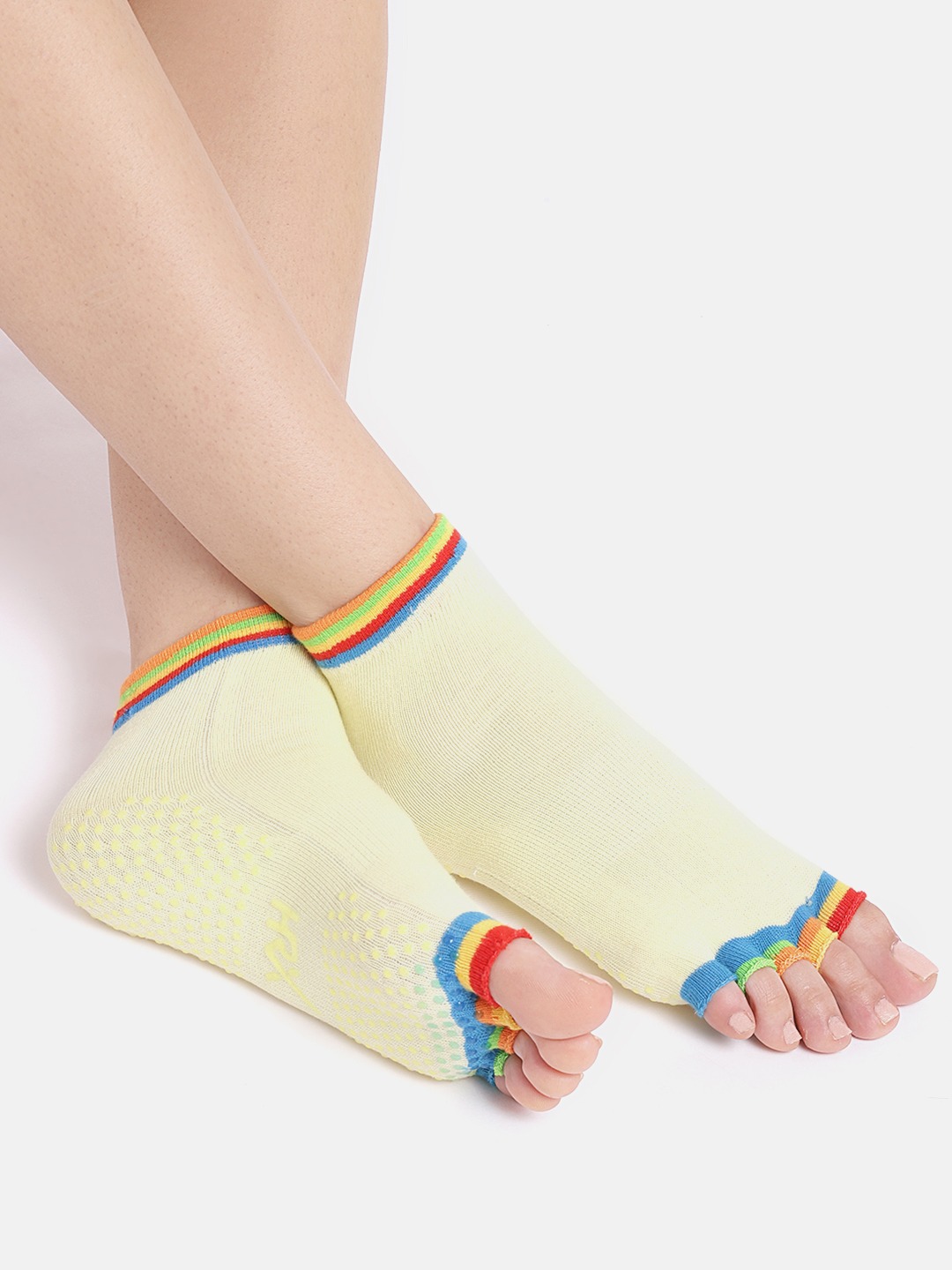 Accessories Socks | HRX by Hrithik Roshan Women Lemon Yellow Solid Above Ankle-Length Half-Toe Yoga Socks - CD95558