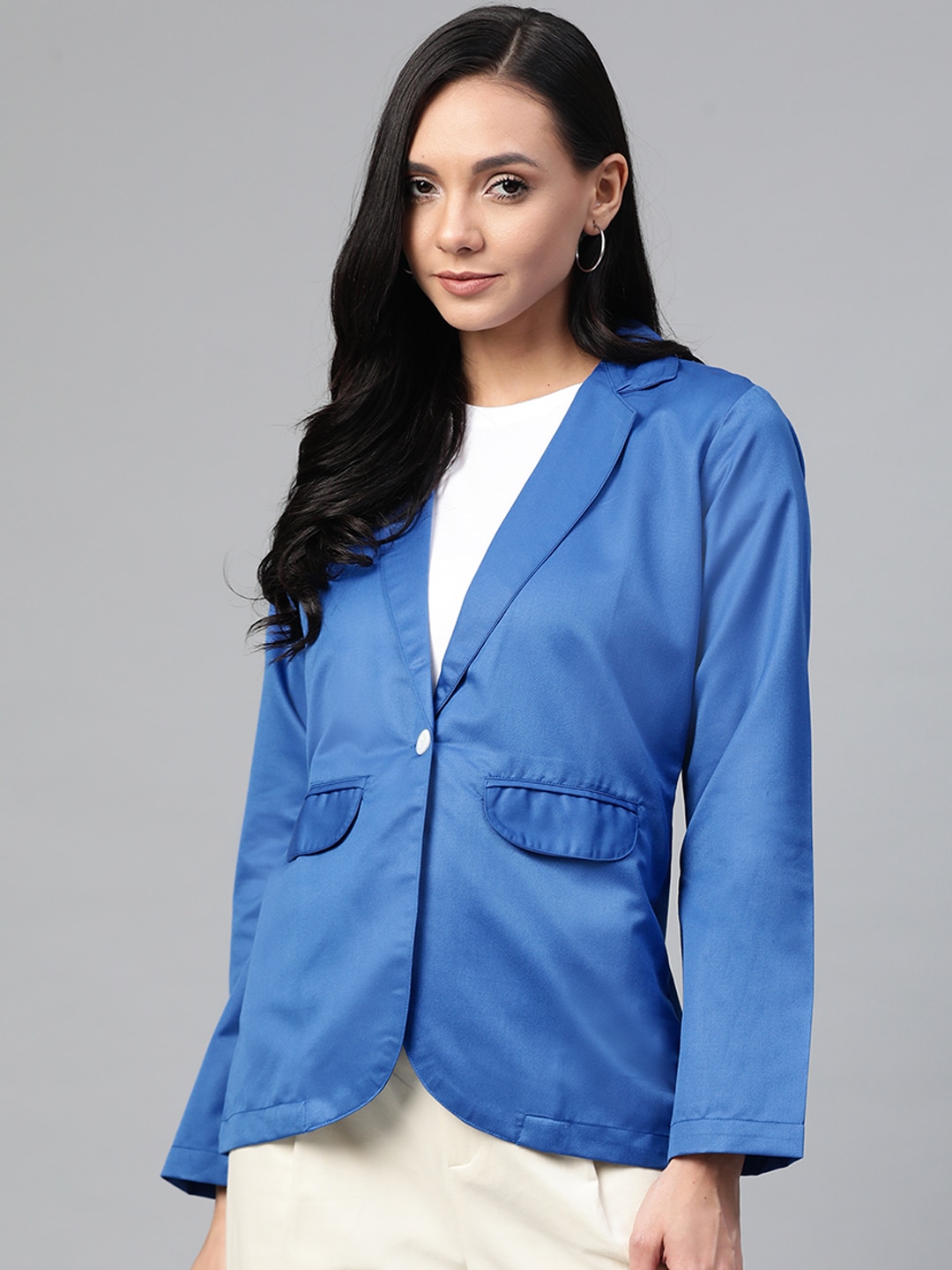 Clothing Blazers | Jompers Women Blue Solid Regular Fit Smart Casual Blazer - AY52545