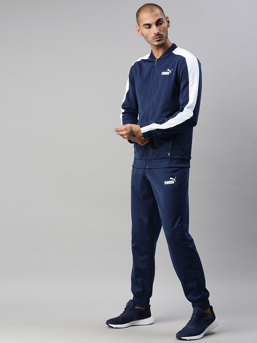 Clothing Tracksuits | Puma Men Navy Blue Solid Baseball Tricot Woven Tracksuit - EV97620