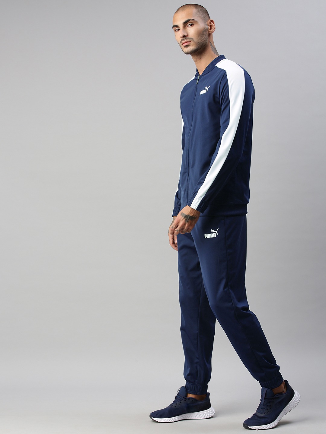 Clothing Tracksuits | Puma Men Navy Blue Solid Baseball Tricot Woven Tracksuit - EV97620